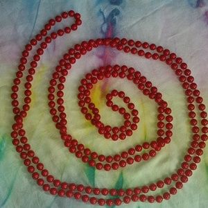 Super long plastic red immitation pearl necklace